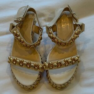 Christian Louboutin Beige and Gold Embellished Sandals